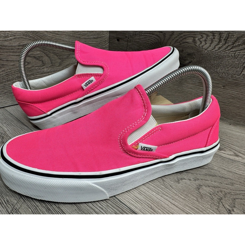 Vans Classic Slip On Neon Pink Canvas Shoes Mens 7 Womens 8.5 Skate Sneakers